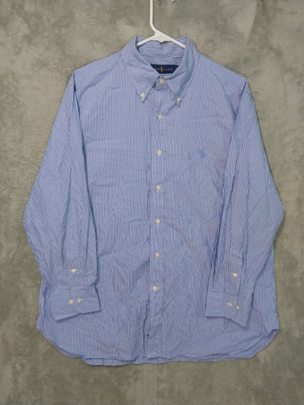 Ralph Lauren Shirt Mens 17 32/33 Blue Striped Long Sleeve Button Down Cotton